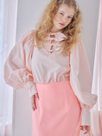 Many ribbon volume sleeve blouse ピンク size:M model:173cm Olesia