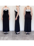 Lace ribbon stripe tight dress ブラック