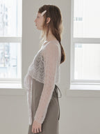 Mohair crochet ribbon cardigan ピンク size:M model:173cm DASHA.G