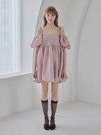 Back ribbon embossed volume mini dress ピンクベージュ size:M model:175cm MARTA