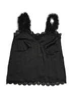 Fur shoulder satin camisole ブラック