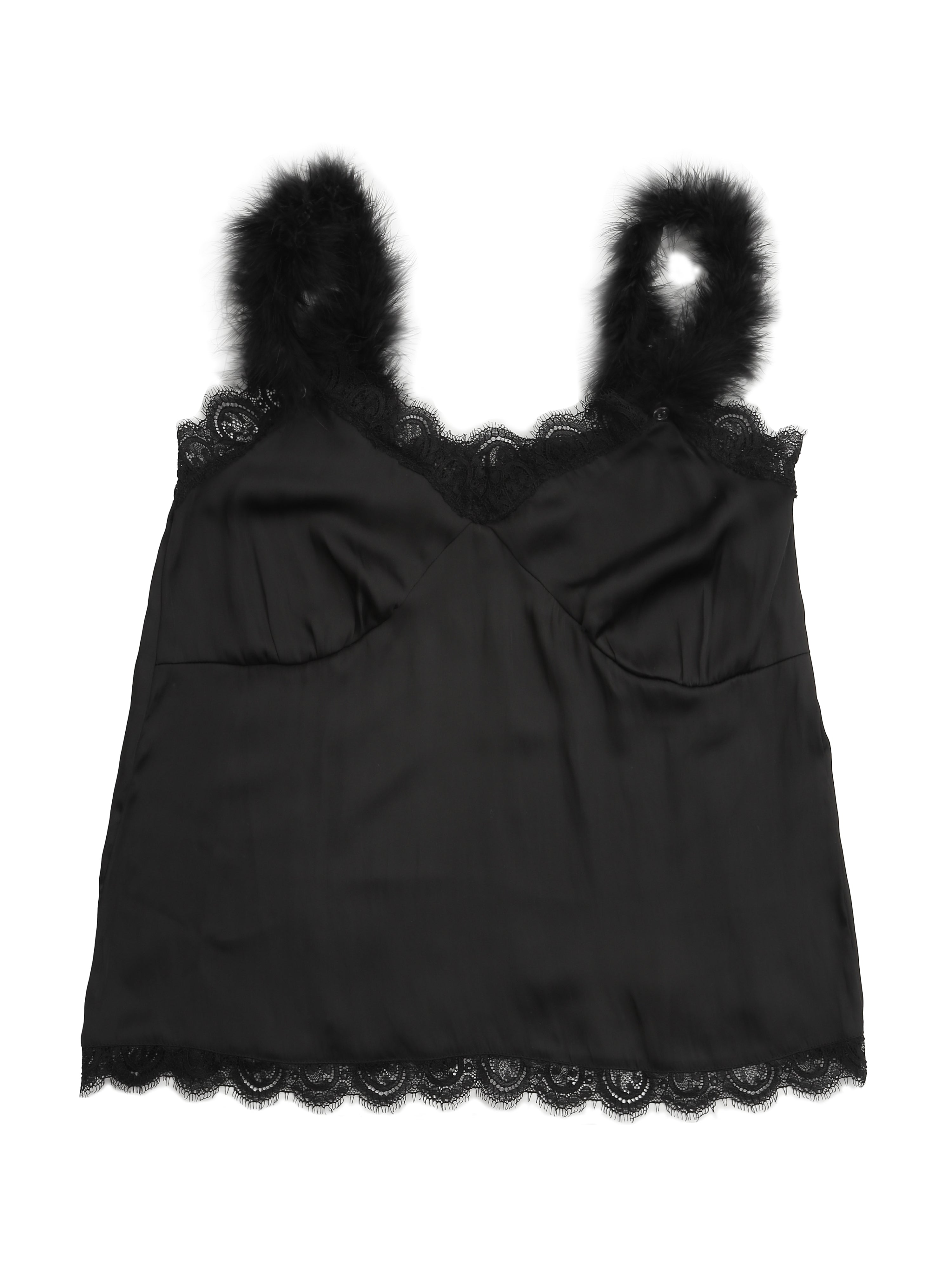 Fur shoulder satin camisole ブラック