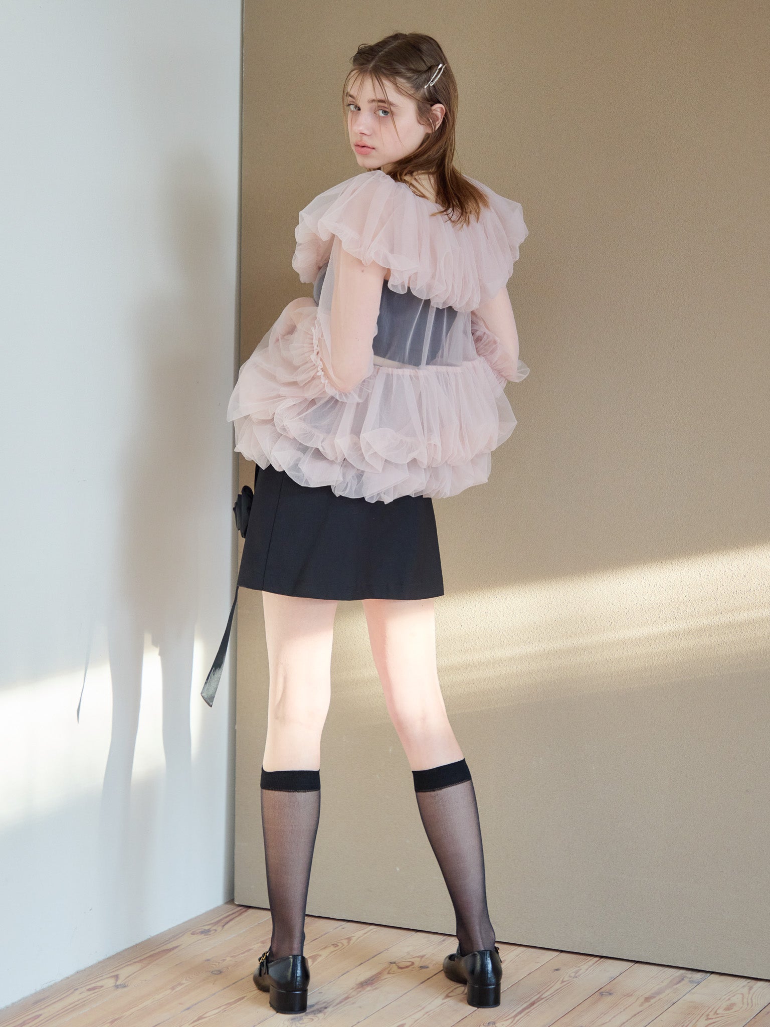 Rose tulle off shoulder blouse ピンク size:M model:174cm KATERYNA