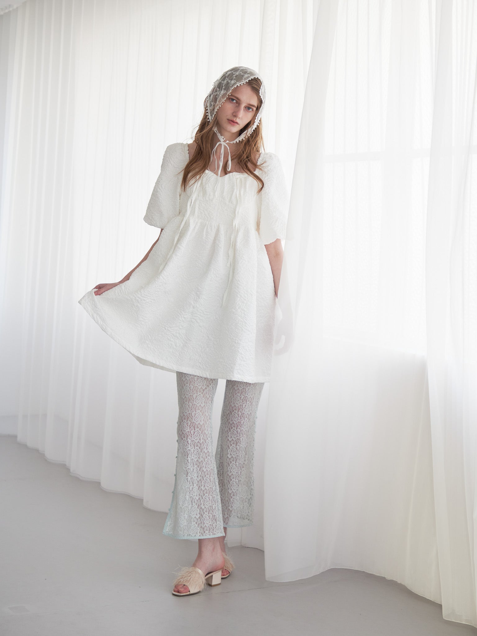 Heart trimming lace pants ミント size:M model:174cm LERA