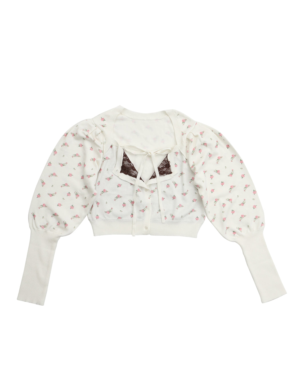 Lace lined cardigan ホワイト