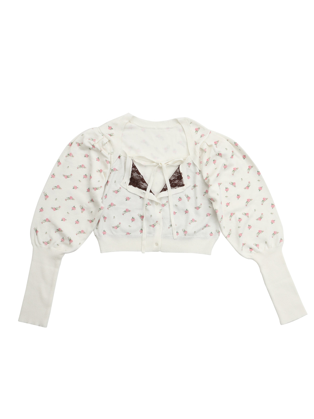 Lace lined cardigan ホワイト