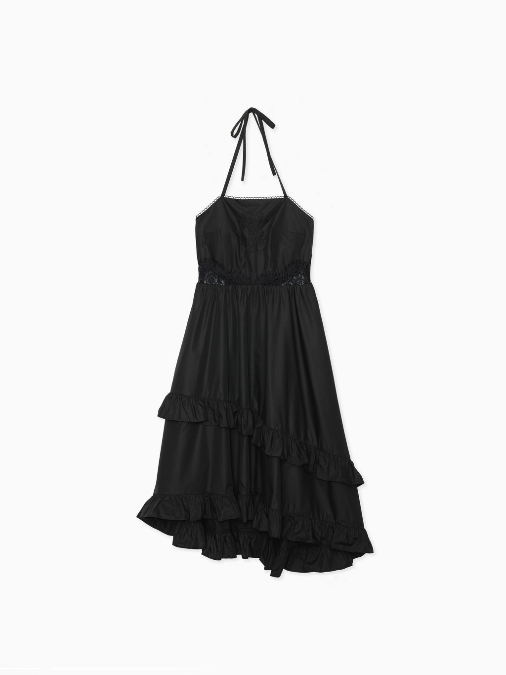 Lily embroidered apron long dress ブラック