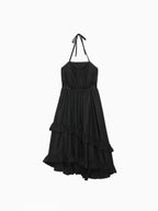 Lily embroidered apron long dress ブラック