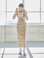 Ribbon waist dress チェック size:M model:171cm ANIUTA