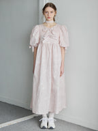 Ribbon jaquard volume dress ピンク size:M model:171cm ANIUTA