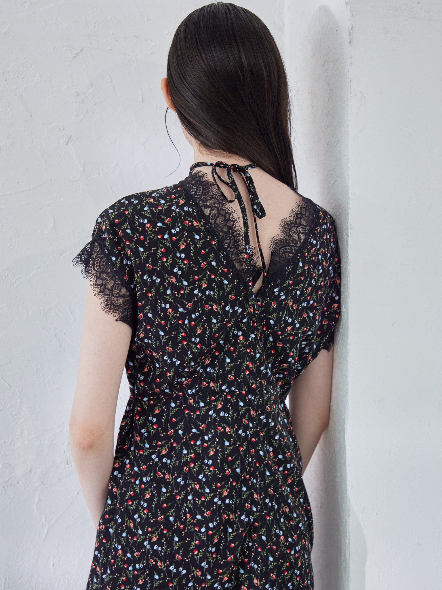 Lace trimming flower dress ブラック size:M model:170cm ALICE