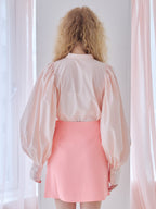 Many ribbon volume sleeve blouse ピンク size:M model:173cm Olesia