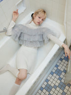 Dot tulle ruffle & knit top set ライトグレー size:M model:163cm MINAMI