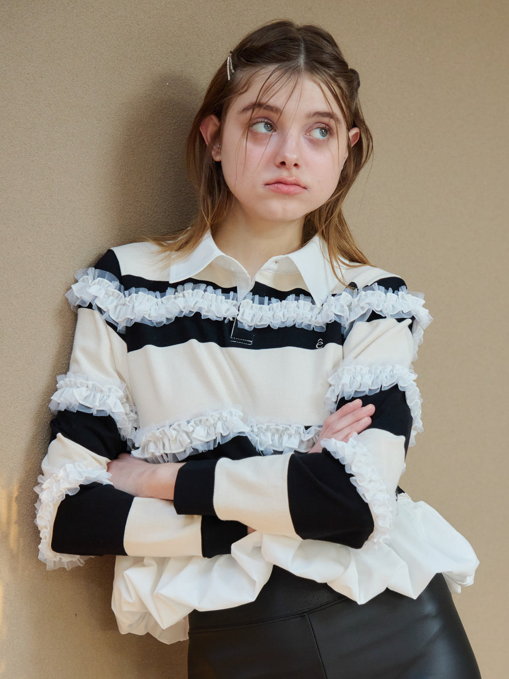 Balloon hem rugby shirt ブラック size:M model:174cm KATERYNA