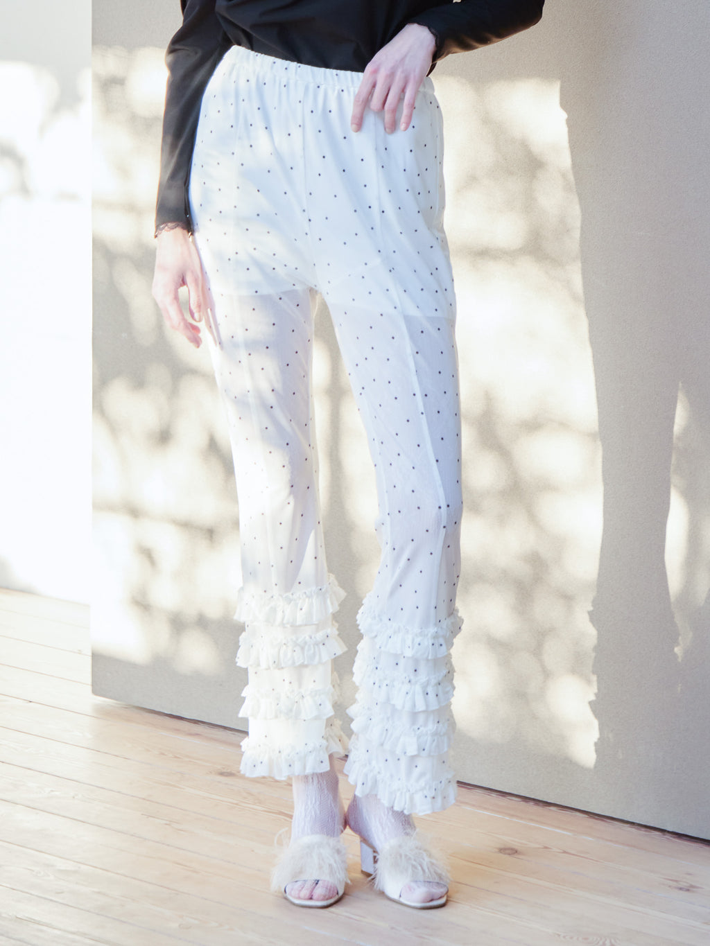 Frill tulle print pants ホワイト size:M model:174cm KATERYNA