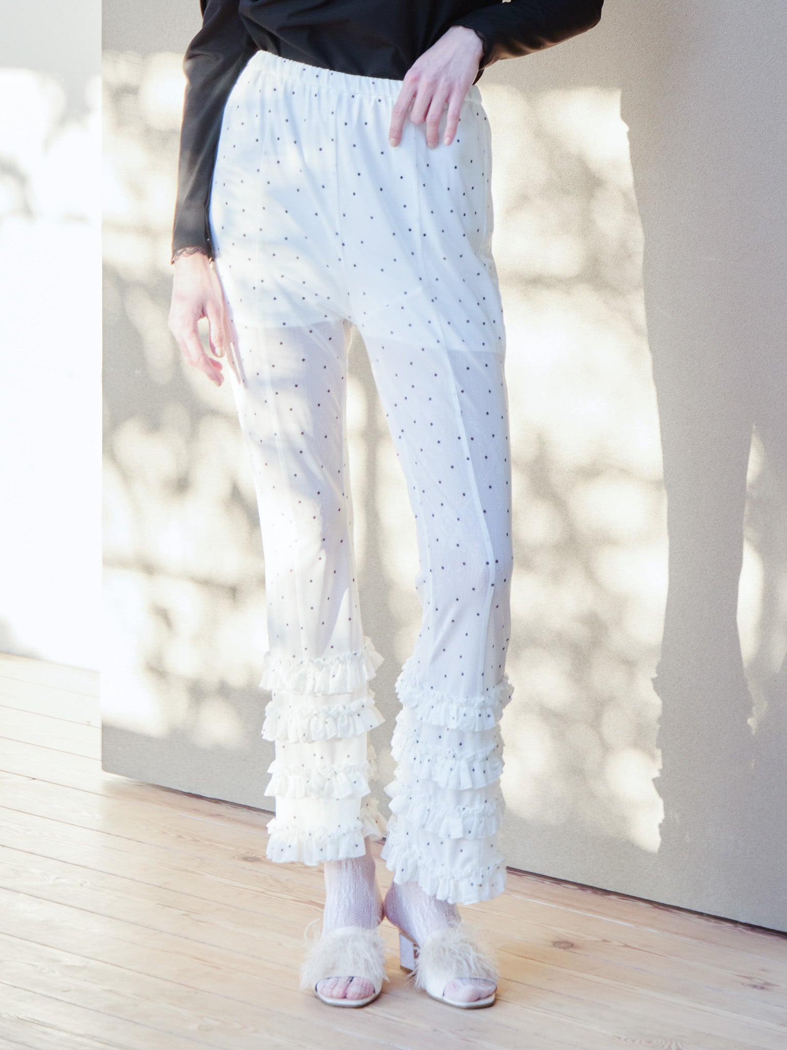 Frill tulle print pants ホワイト size:M model:174cm KATERYNA
