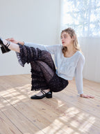 Frill tulle print pants ブラック size:M model:174cm KATERYNA
