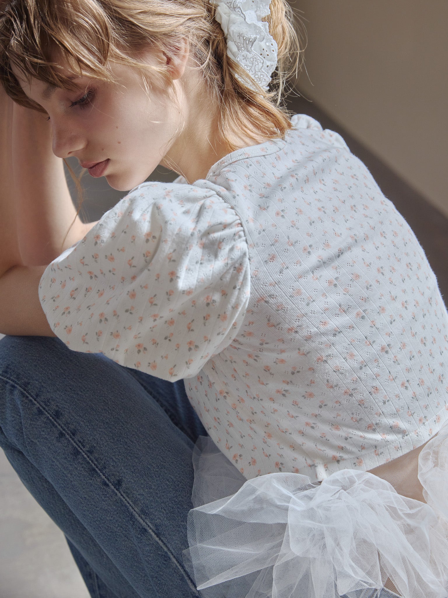 Tulle hem small floral print cardigan アイボリー size:M model:175cm MARTA