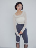 Fur trimmed sheer top クリーム size:M model:161cm 富樫かなえ
