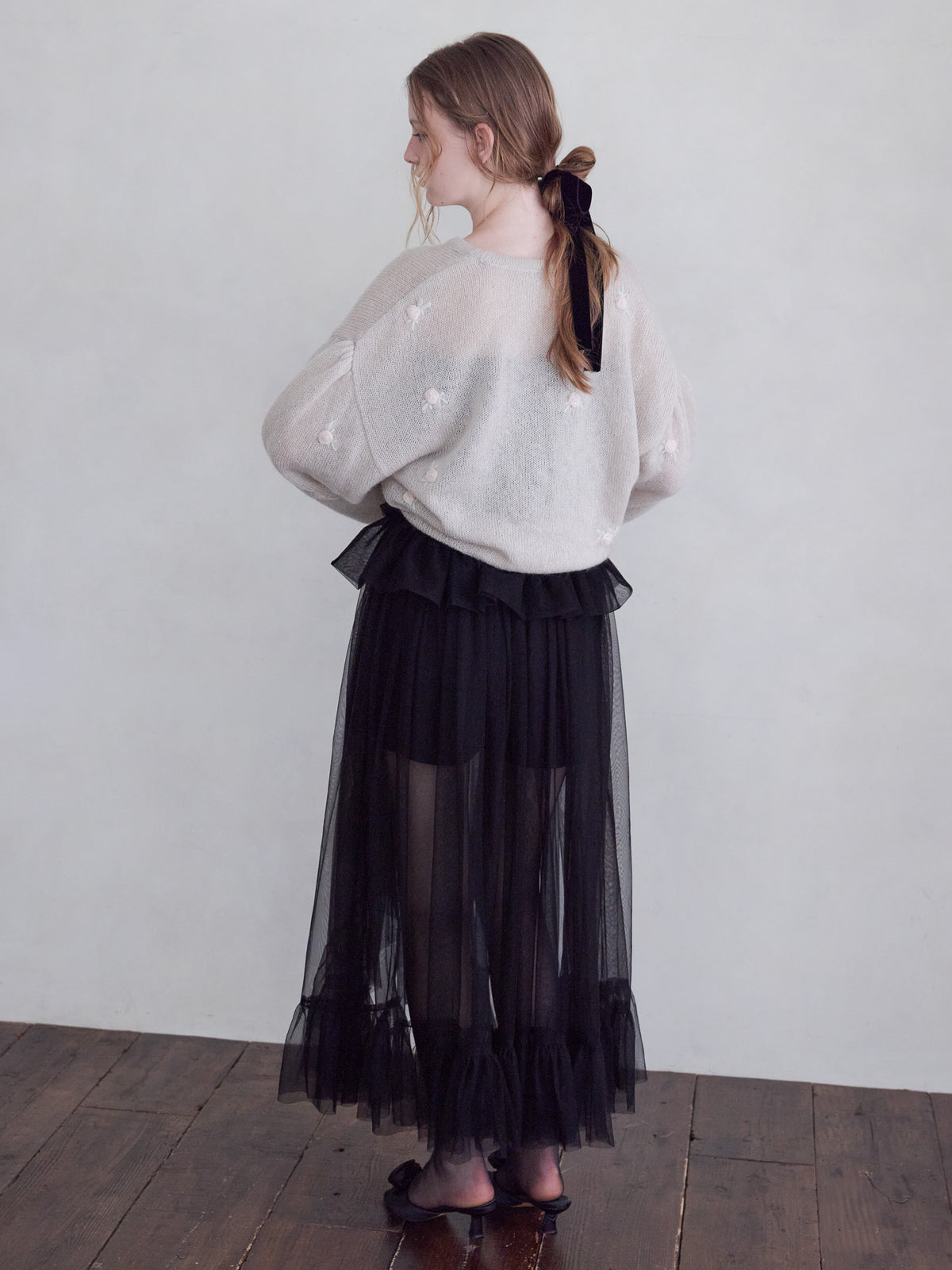 Frill tulle skirt & shorts set ブラック size:M model:173cm ALINA