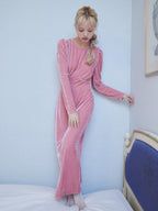 Ribbon embroidered velour dress & tippet ピンク size:M model:163cm MINAMI