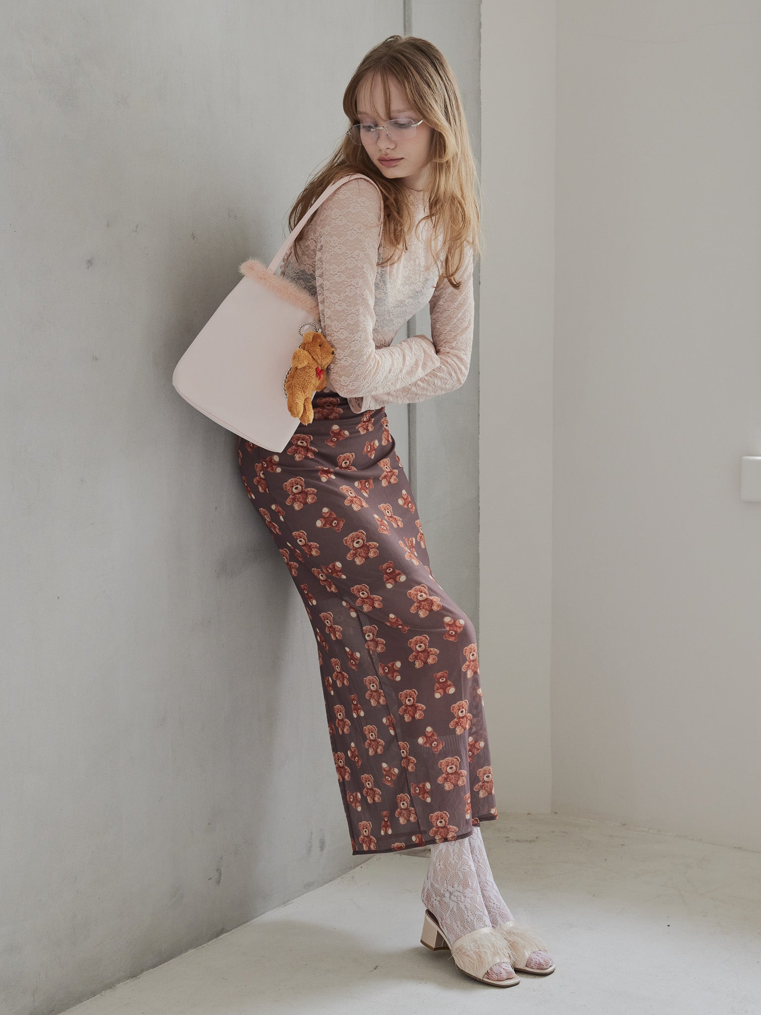 Teddy bear tulle skirt モカ size:M model:173cm DASHA.G