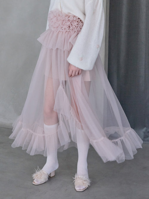 Frill tulle skirt & shorts set ピンク size:M model:173cm ALINA