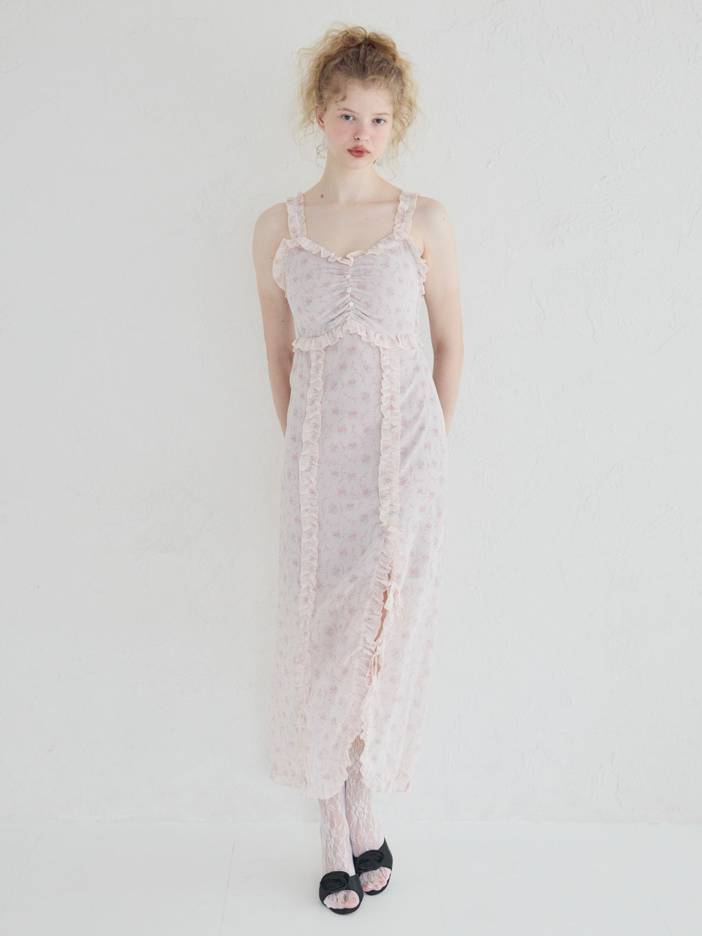 Frill slit cami dress ピンク size:M model:173cm Olesia