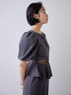 Sheer embroidered puff sleeve dress グレー size:M model:161cm 富樫かなえ