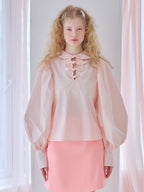 Many ribbon volume sleeve blouse ピンク size:M model:173cm Olesia