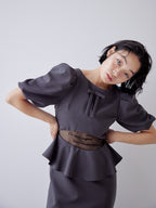 Sheer embroidered puff sleeve dress グレー size:M model:161cm 富樫かなえ