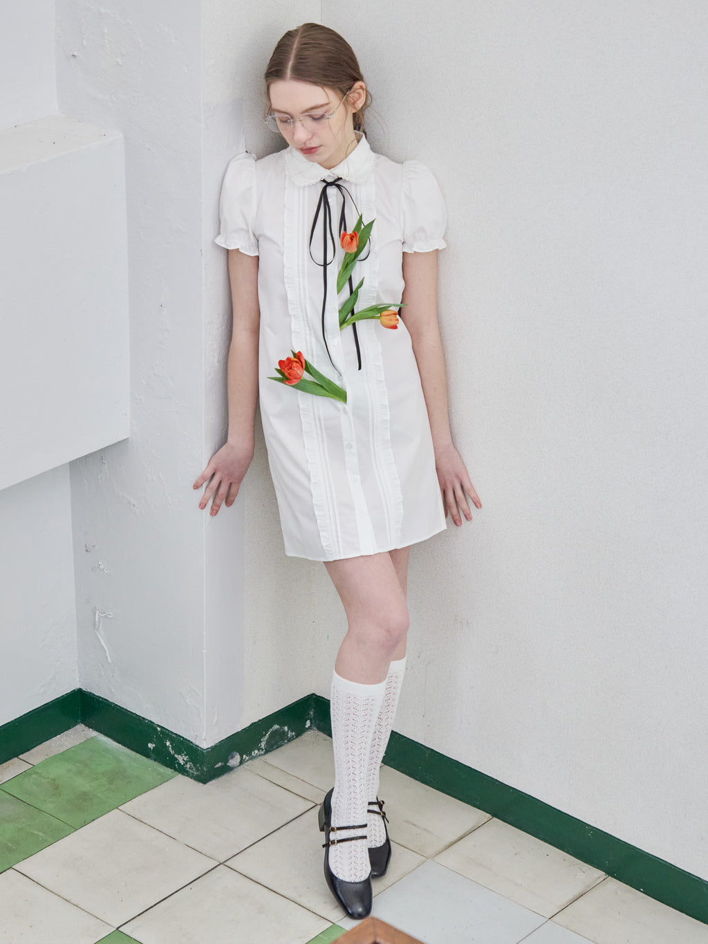 Pintuck mini shirt dress ホワイト size:M model:171cm ANIUTA