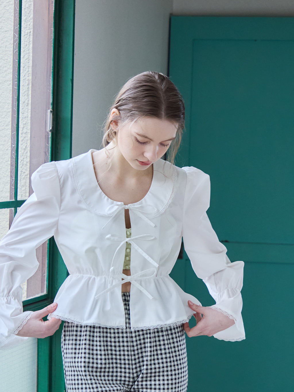 Front ribbon blouse ホワイト size:M model:171cm ANIUTA