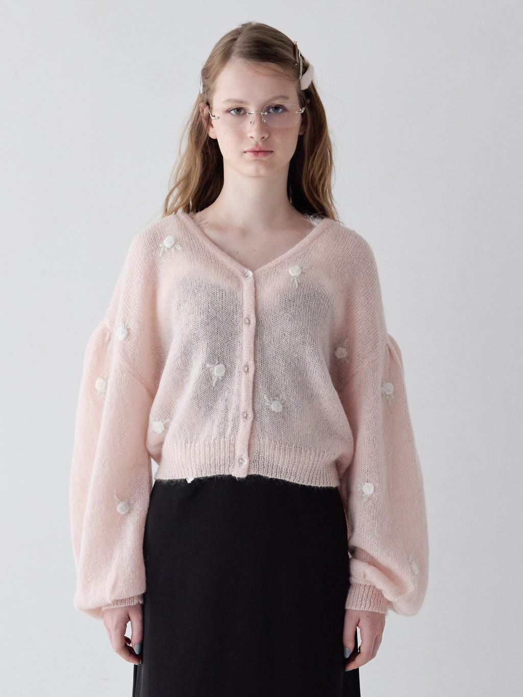Many rose embroidery cardigan ピンク size:M model:173cm ALINA