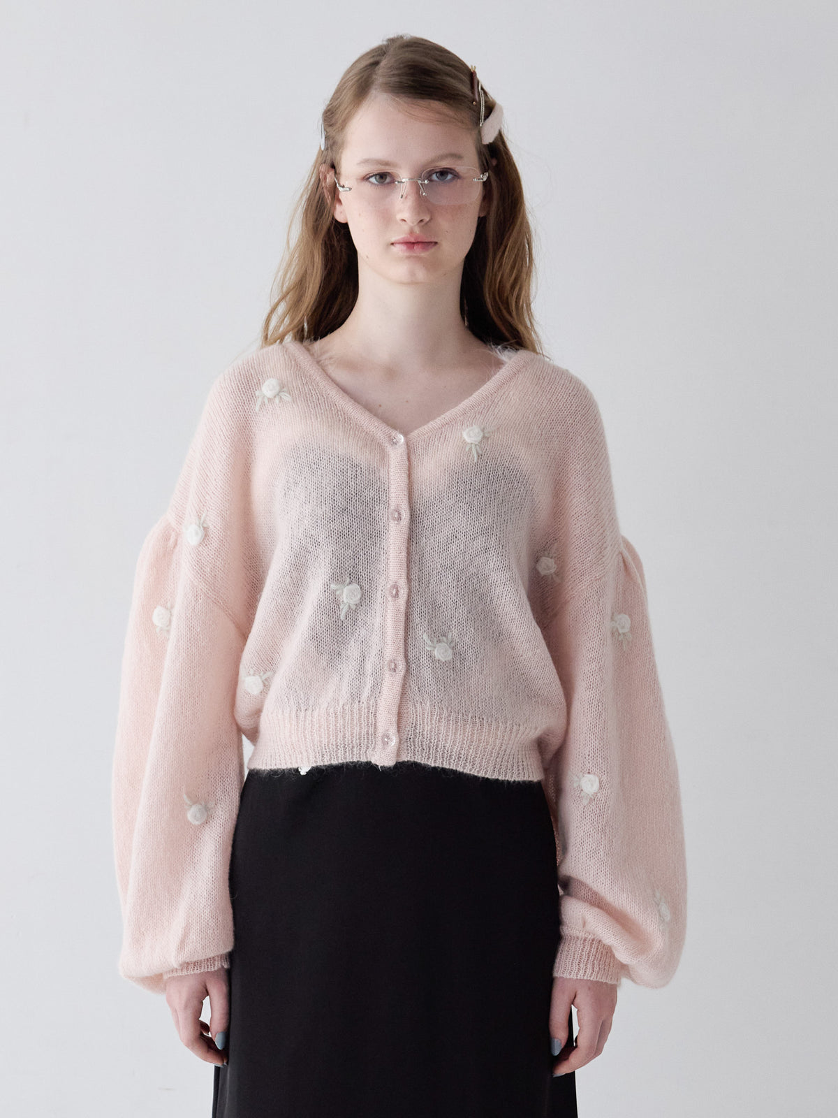 Many rose embroidery cardigan ピンク size:M model:173cm ALINA
