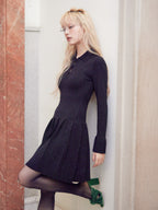 Low waist pleated glitter knit dress ブラック size:M model:163cm MINAMI
