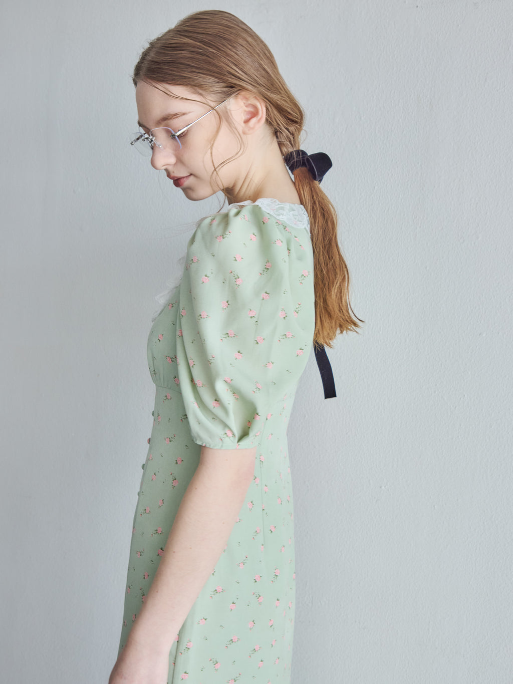 Decollete lace dress ミント size:M model:171cm ANIUTA