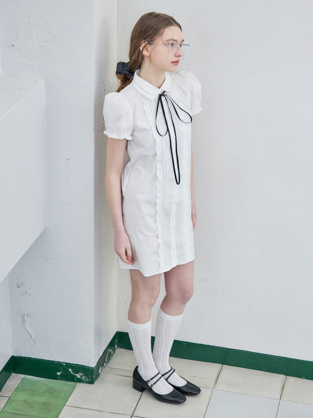 Pintuck mini shirt dress ホワイト size:M model:171cm ANIUTA