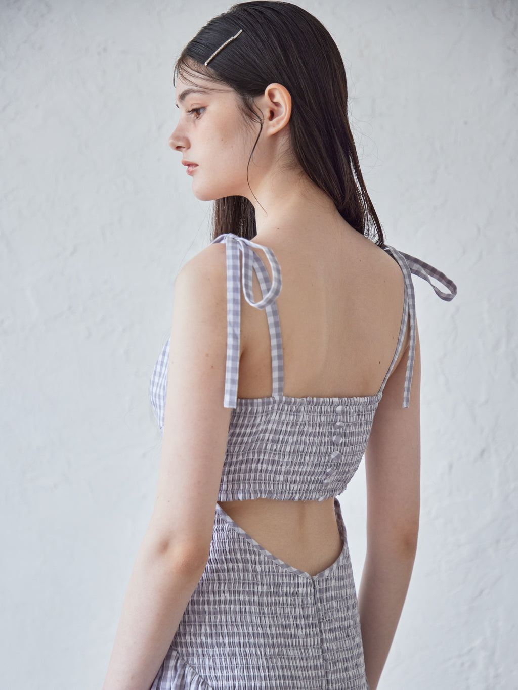 Gingham check back open dress ライトグレー size:M model:170cm ALICE