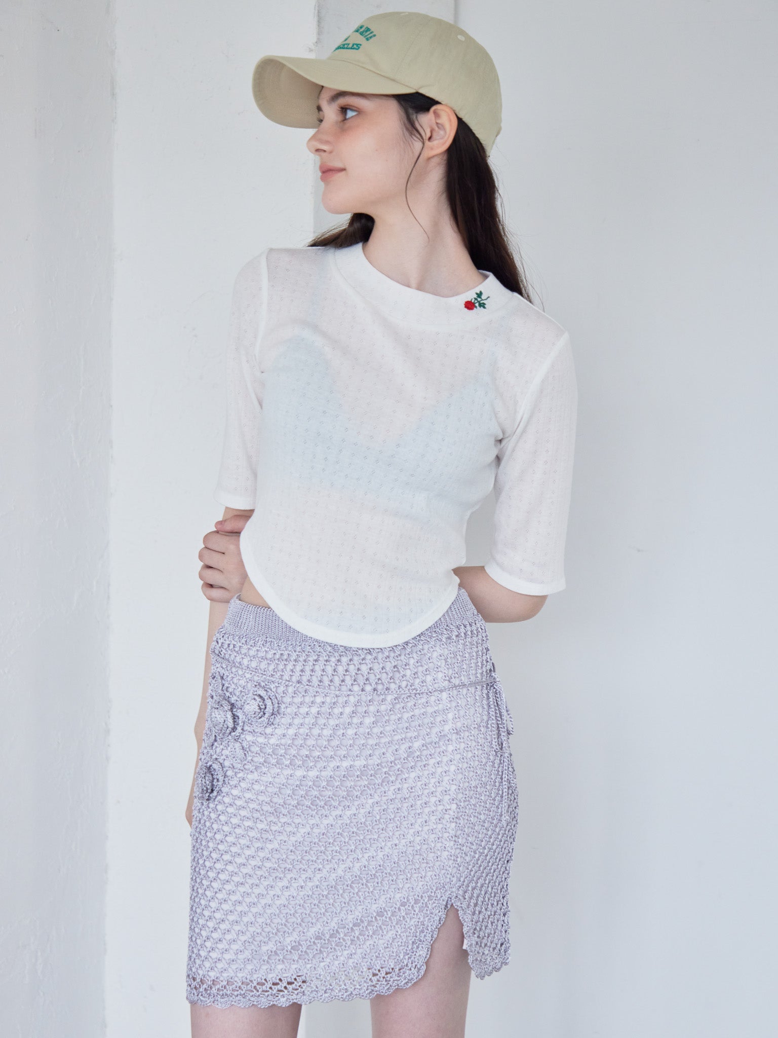 Rose crochet mini skirt サックス size:M model:170cm ALICE
