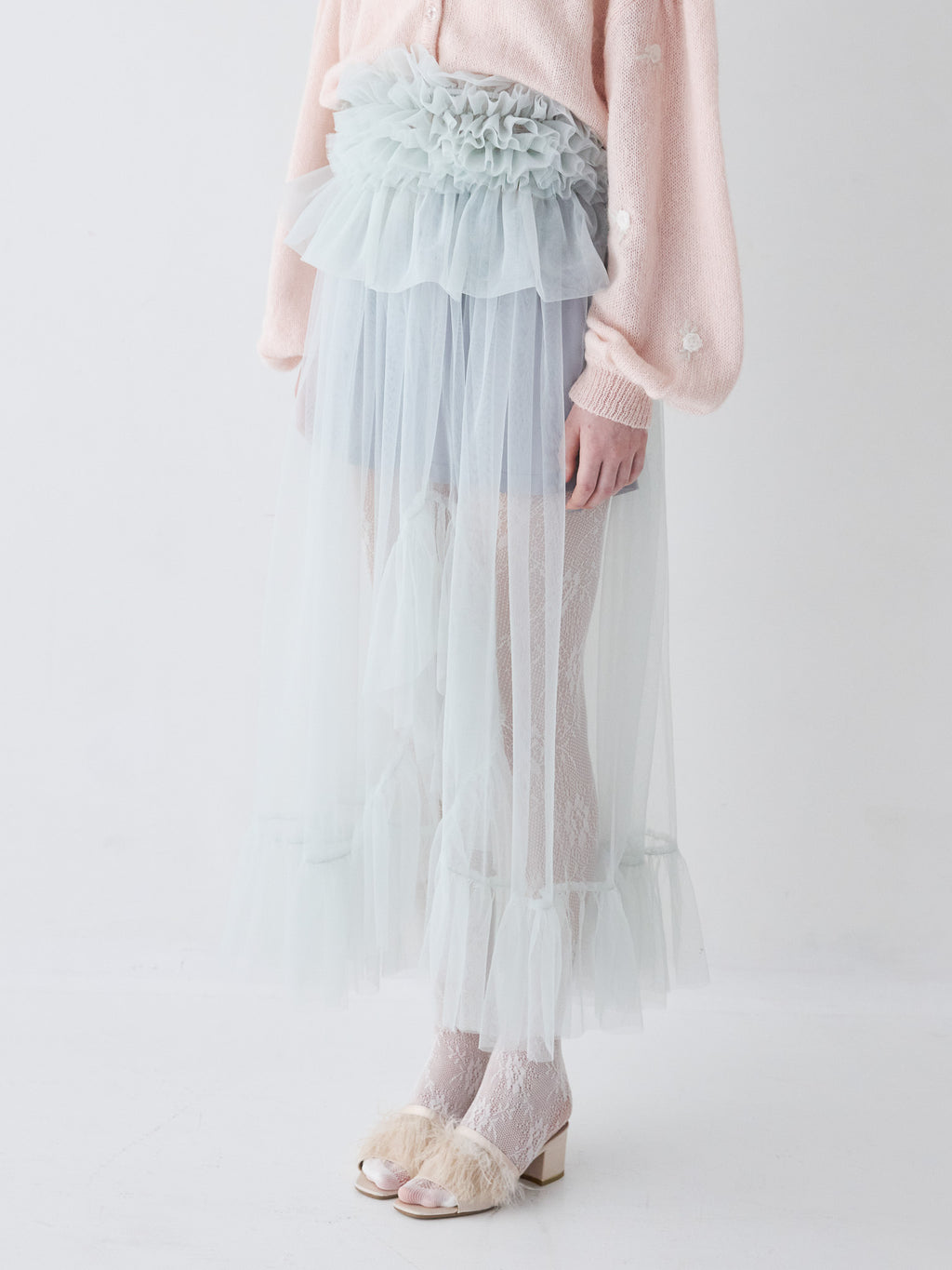 Frill tulle skirt & shorts set ミント size:M model:173cm ALINA