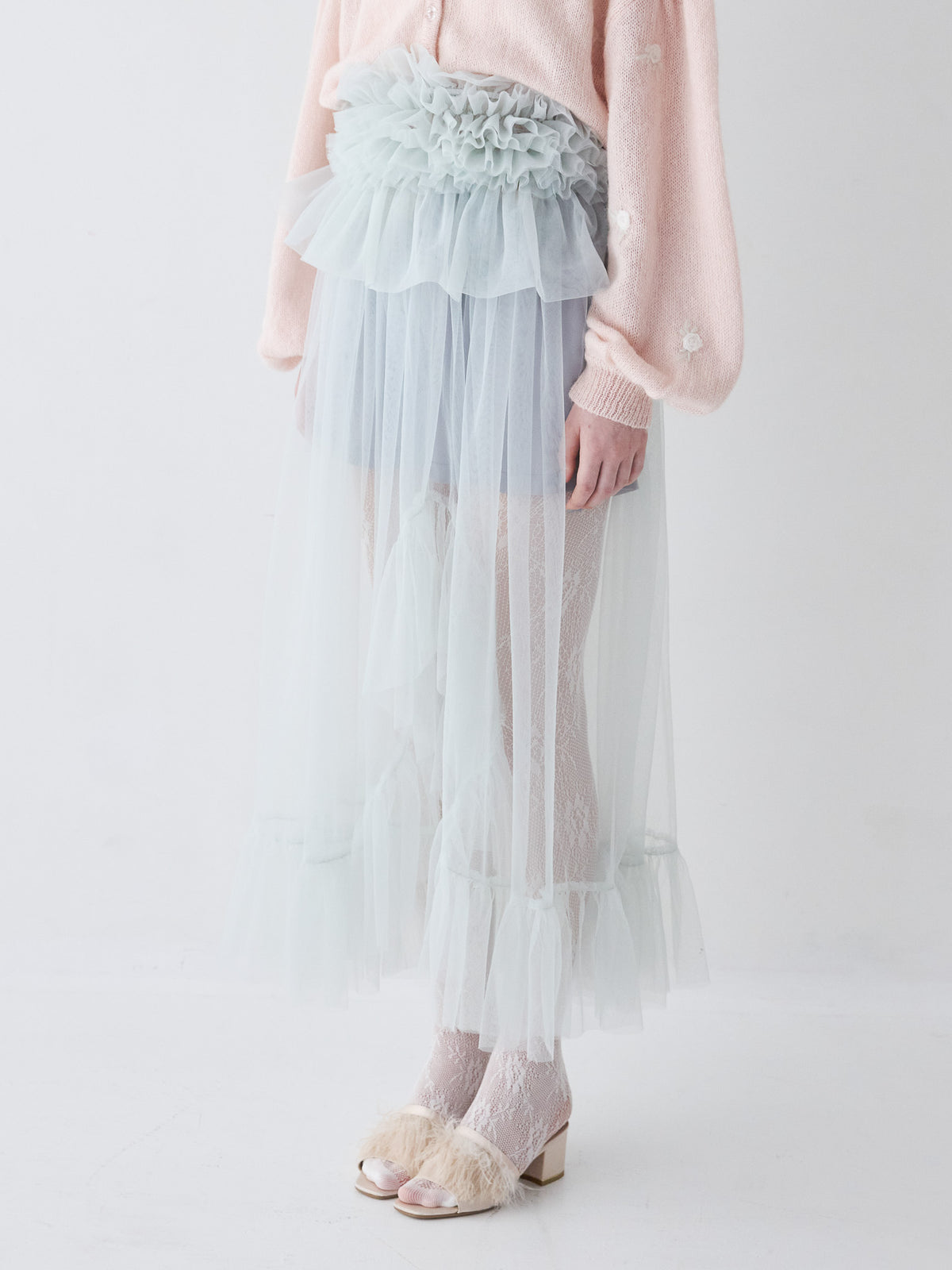 Frill tulle skirt & shorts set ミント size:M model:173cm ALINA