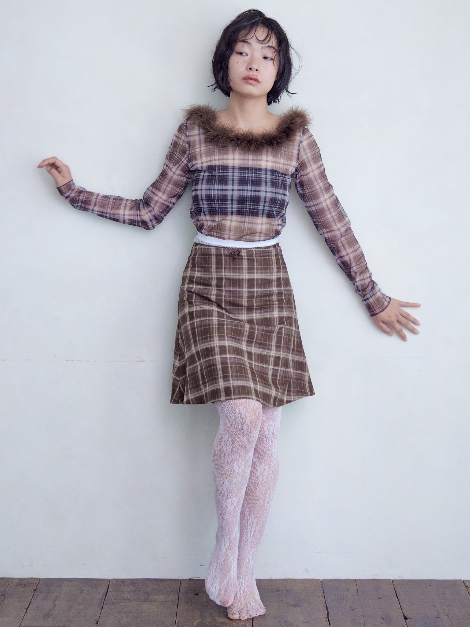 Hem flare mini skirt ブラウン size:M model:161cm 富樫かなえ