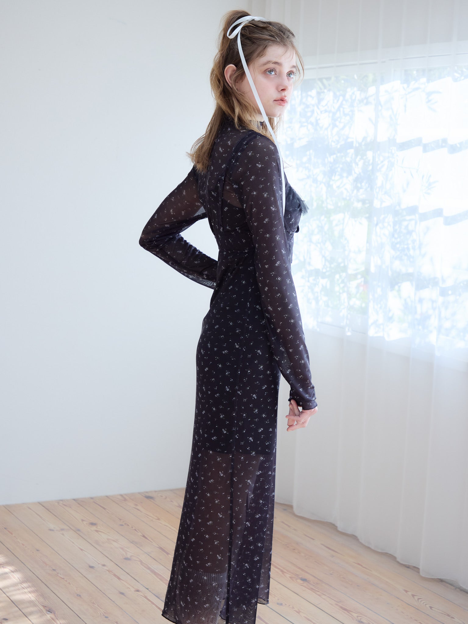 Tulle print dress & bra ブラック size:M model:174cm KATERYNA