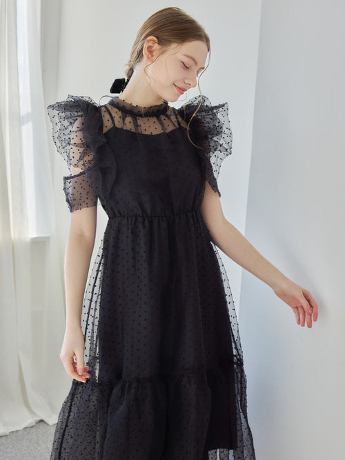 Dot organdy dress ブラック size:M model:171cm ANIUTA