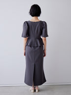 Sheer embroidered puff sleeve dress グレー size:M model:161cm 富樫かなえ