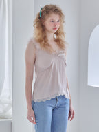 Fur shoulder satin camisole ピンクベージュ size:M model:173cm Olesia