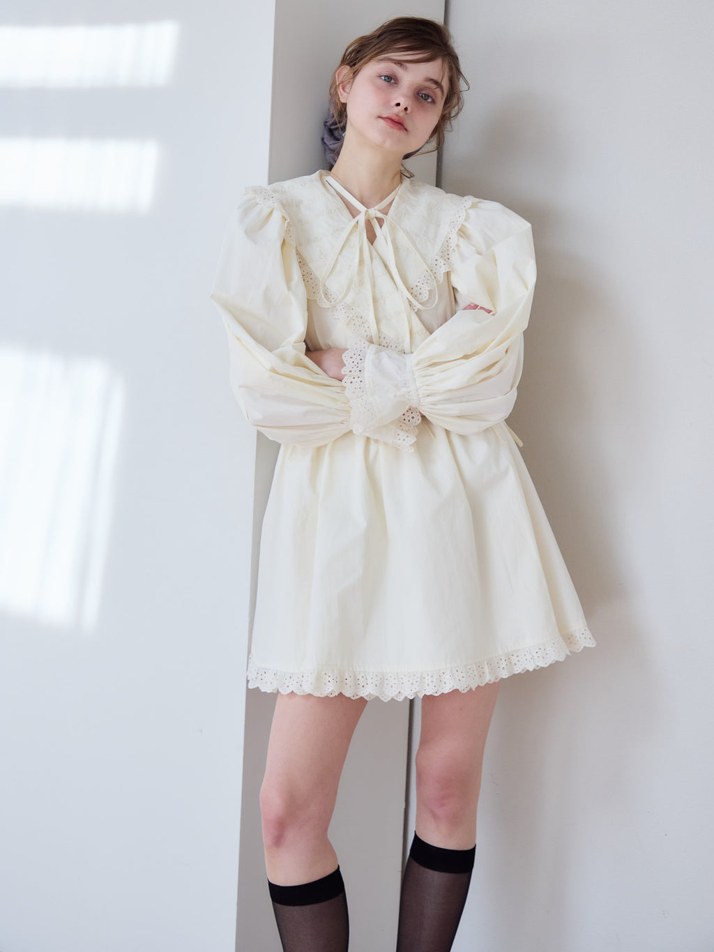 French letter collar wrap mini dress クリーム size:M model:174cm KATERYNA