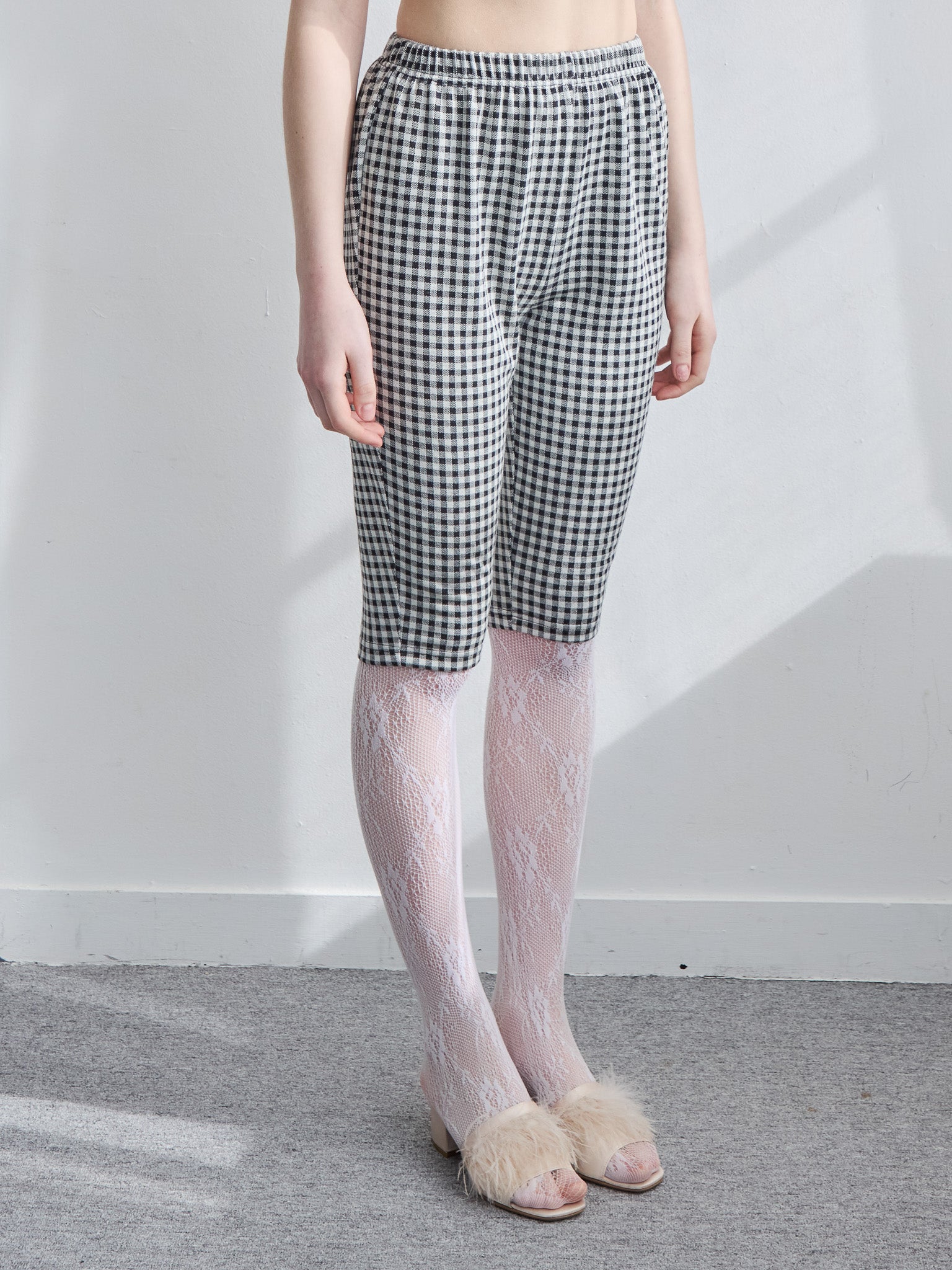 Gingham check sabrina stretch pants ブラック size:M model:171cm ANIUTA