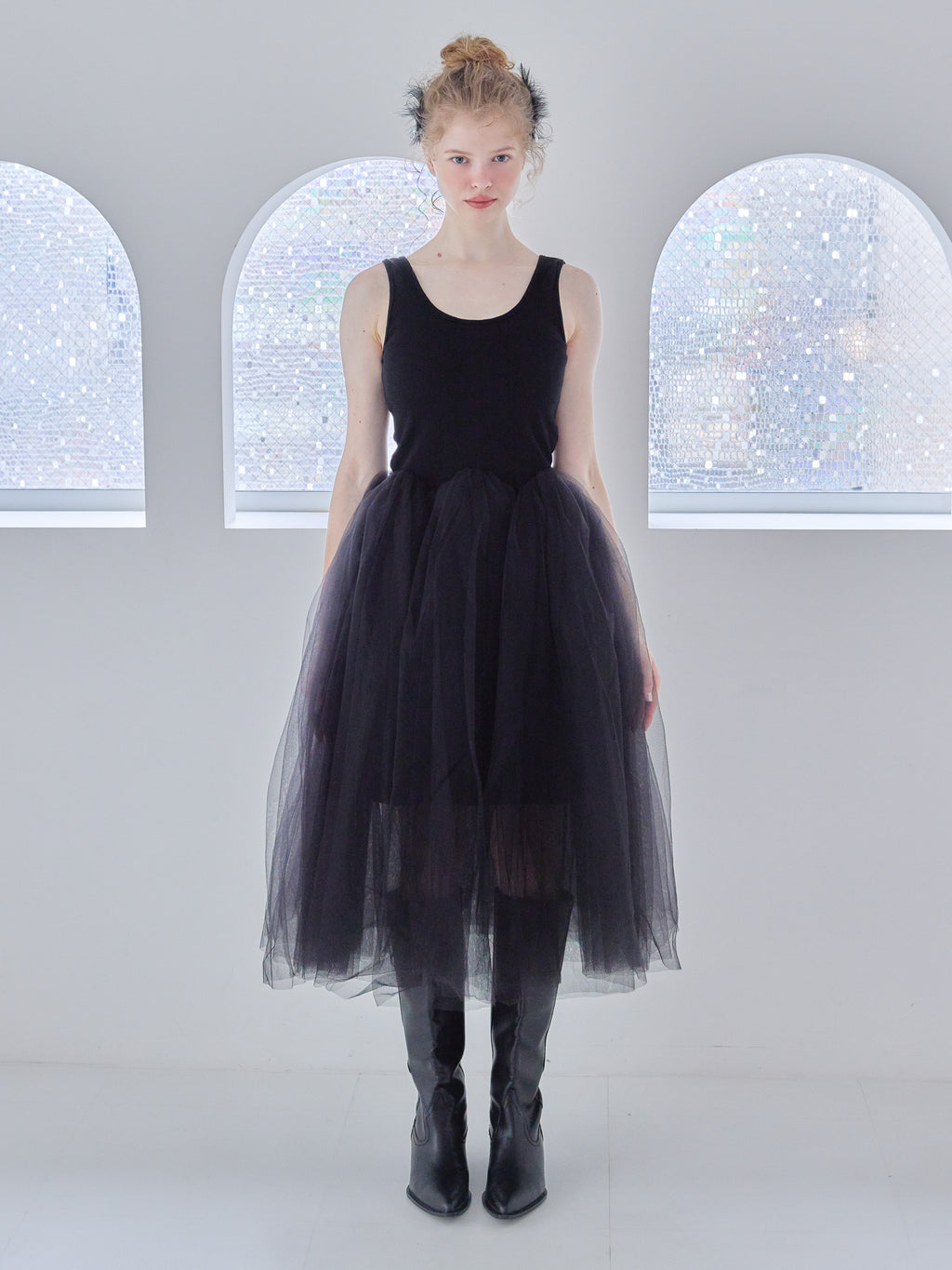 Volume tulle skirt tank dress ブラック size:M model:173cm Olesia